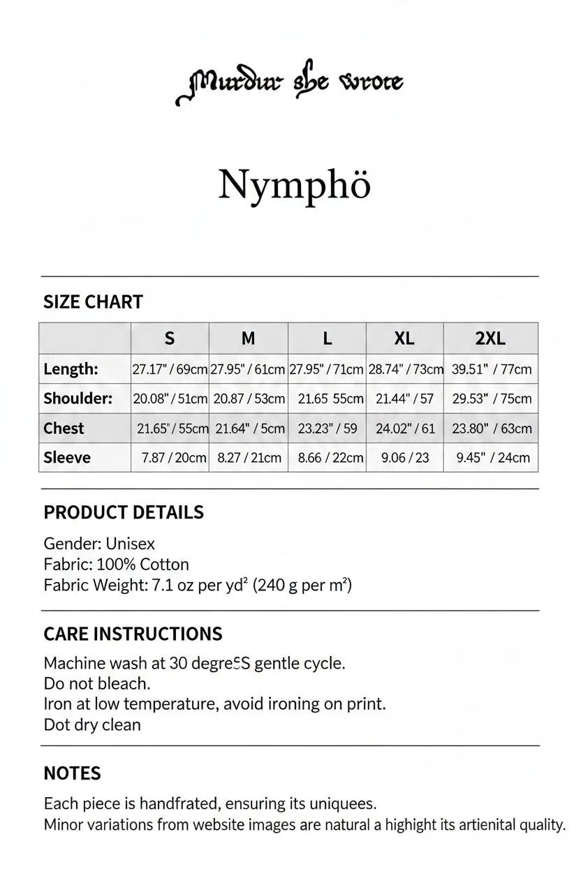 Nymphö Product Info Card - Clean Size Chart